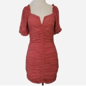 Puff Sleeve Ruched Lace Coquette Dress